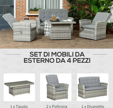 Set-da-Giardino-4pz-in-Rattan-Grigio-con-Tavolo-ad-Altezza-Regolabile,-2-Poltrone-Reclinabili-e-Divano-2-Posti--860-276V00LR