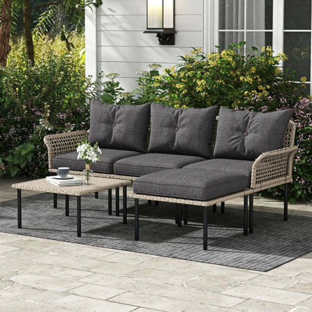 Set-da-Giardino-5-Pezzi-in-Rattan-con-2-Sedie-Laterali,-Sedia-Centrale-e-2-Sgabelli/Tavolini-da-Caffè-860-306V00GY