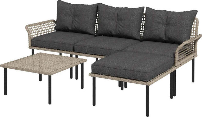 Set-da-Giardino-5-Pezzi-in-Rattan-con-2-Sedie-Laterali,-Sedia-Centrale-e-2-Sgabelli/Tavolini-da-Caffè-860-306V00GY