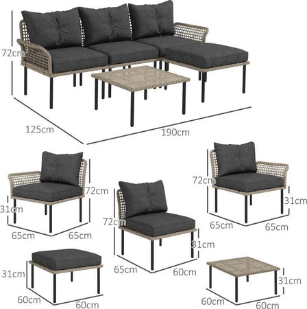 Set-da-Giardino-5-Pezzi-in-Rattan-con-2-Sedie-Laterali,-Sedia-Centrale-e-2-Sgabelli/Tavolini-da-Caffè-860-306V00GY