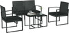 Set-da-Giardino-con-2-Sedie,-Divanetto-e-2-Tavolini-con-Cuscini-e-Piano-in-Vetro,-Nero-84G-319V00BK