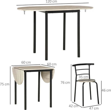 Set-da-Pranzo-3-Pezzi-con-2-Sedie-e-1-Tavolo-da-Pranzo-Ovale-in-MDF-e-Acciaio-per-Spazi-Limitati-UH7835-644UH7