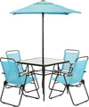 Set-da-Pranzo-6-Pezzi-per-Giardino-con-Ombrellone-e-4-Sedie-Pieghevoli-Celeste