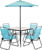 Set-da-Pranzo-6-Pezzi-per-Giardino-con-Ombrellone-e-4-Sedie-Pieghevoli-Celeste