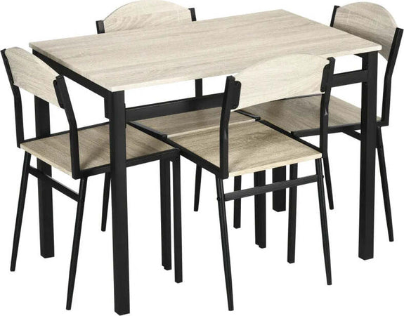Set-da-Pranzo-con-Tavolo-Rettangolare-e-4-Sedie-in-Acciaio-e-MDF,-Nero-e-Rovere-GT5835-087V00BKGT5