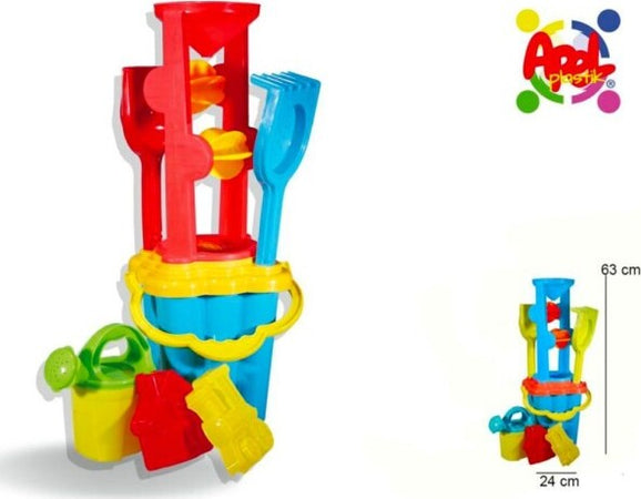 Set-Da-Spiaggia-Con-Secchiello-Mulino-Palette-Innaffiatoio-Gioco-Per-Bambini