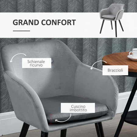 Set-di-2-Sedie-per-Sala-da-Pranzo-con-Braccioli-Imbottite-e-in-Velluto,-54x56x74cm,-Grigio-HY7835-140GYHY7