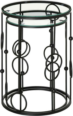 Set-di-2-Tavolini-da-Caffè-Impilabili-in-Metallo-e-Vetro-Temperato-Ø41x57cm-e-Ø36x51cm,-Nero-BG6833-674V00BKBG6