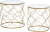 Set-di-2-Tavolini-da-Salotto-Impilabili-Art-Deco-in-Metallo-con-Piano-in-Vetro,-Oro-TG6833-675TG6