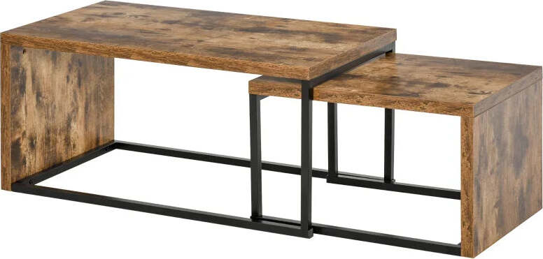 Set-di-2-Tavolini-da-Salotto-Impilabili-e-Salvaspazio-in-Stile-Industriale,-Legno-MDF-e-Metallo,-Marrone-e-Nero-CF9839-082CF9