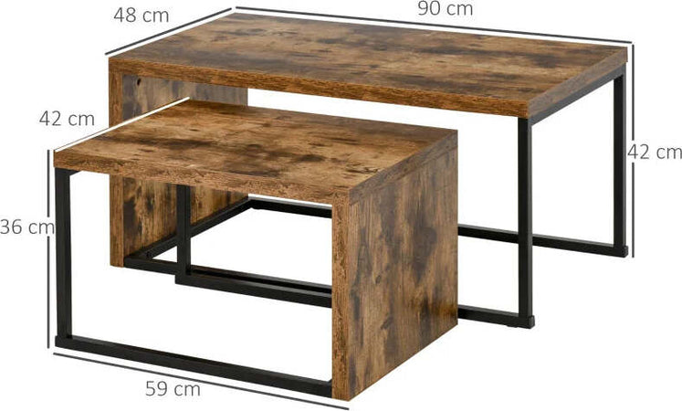 Set-di-2-Tavolini-da-Salotto-Impilabili-e-Salvaspazio-in-Stile-Industriale,-Legno-MDF-e-Metallo,-Marrone-e-Nero-CF9839-082CF9
