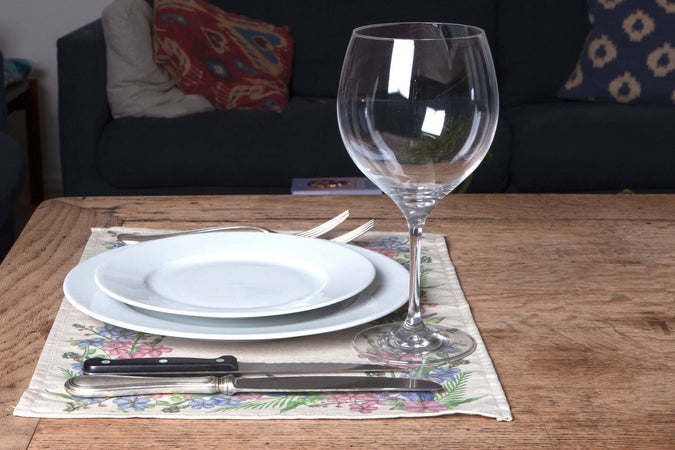 Set di 2 tovagliette americane colazione coppia tovagliette 35 X 50 CM in misto lino stampa floreale fiori  morbide resistenti eleganti made in italy FIORI DI CAMPO