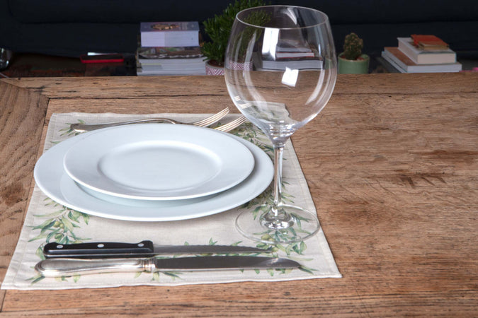 Set di 2 tovagliette americane colazione coppia tovagliette 35 X 50 CM in misto lino stampa floreale fiori  morbide resistenti eleganti made in italy ULIVO