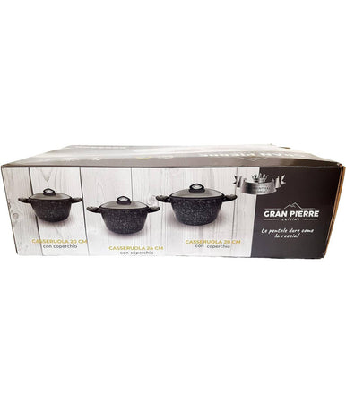 Set Di 3 Pentole Casseruole Batteria In Pietra Lavica Antiaderente Antigraffio
