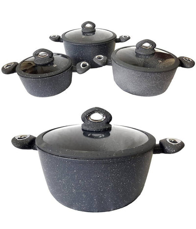 Set Di 3 Pentole Casseruole Batteria In Pietra Lavica Antiaderente Antigraffio