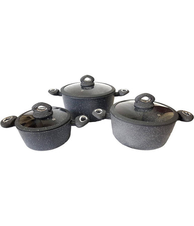 Set Di 3 Pentole Casseruole Batteria In Pietra Lavica Antiaderente Antigraffio