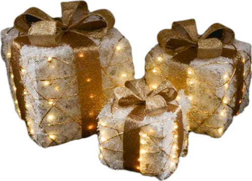 Set di 3 regali decorativi con 120 luci a LED, colore bianco, alimentati a corrente Casa e cucina/Decorazioni per interni/Addobbi e decorazioni per ricorrenze/Decorazioni natalizie/Luci natalizie/Catene luminose per esterni MagiediNatale.it - Altamura, Commerciovirtuoso.it