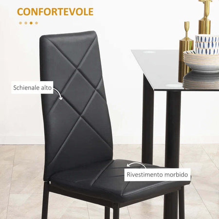 Set-di-4-Sedie-da-Pranzo-con-Schienale-Alto-in-Finta-Pelle-e-Acciaio,-41x50x97cm,-Nero-TG1835-835V00BKTG1