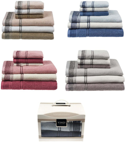 Set di asciugamani fiamma Vingi 3+3 con cofanetto spugna 100% cotone