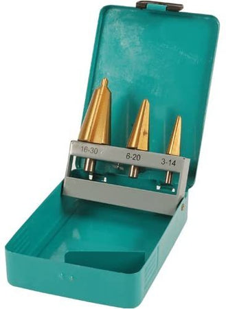 Set di frese coniche rivestite di titanio HSS per la foratura della lamiera e plastica 3 pz