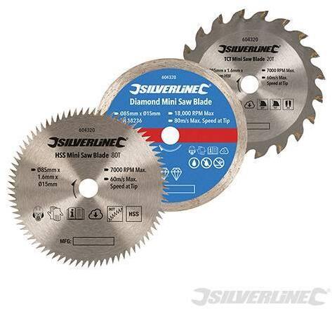 Set di lame TCT HSS diamantata per mini sega 3pezzi Silverline foro 15mm