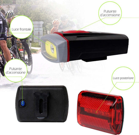 Set Di Luci Led A Batteria Anteriore Posteriore Bici Attacco Universale Dt-2181 Sport e Tempo Libero > Ciclismo > Luci per Bici > Sport Trade Shop italia - Napoli, Commerciovirtuoso.it