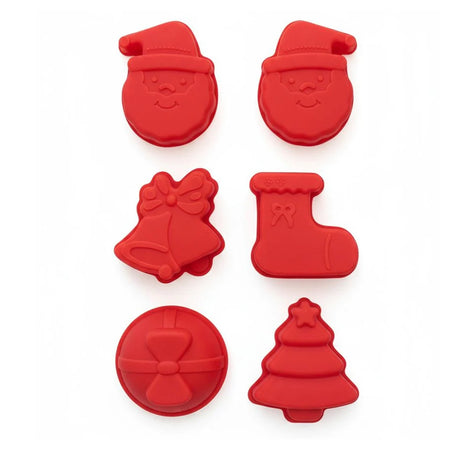 Set Di Stampini In Silicone Per Biscotti Dolci 6 Formine Rosse Con Vari Soggetti Natalizi