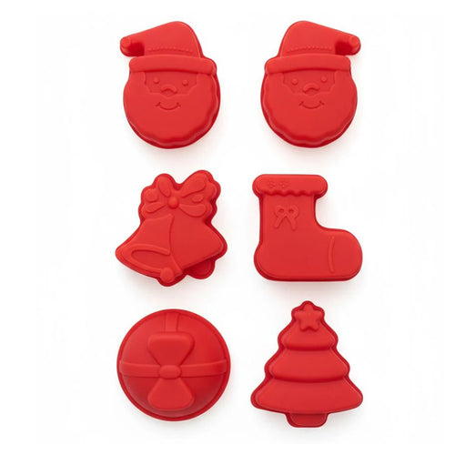 Set Di Stampini In Silicone Per Biscotti Dolci 6 Formine Rosse Con Vari Soggetti Natalizi
