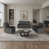 Set divani Potter 2 e 3 posti e poltrona recliner manuali in tessuto Mia 103-27 grigio scuro