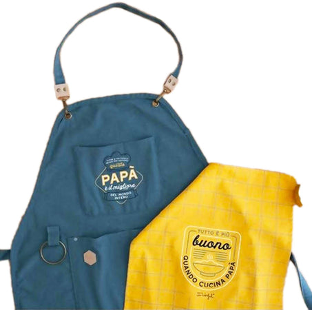 Set Grembiule + Canovaccio Da Cucina per Papà a 5 Stelle in Cotone Blu E Giallo Mr Wonderful Mr-Wonderful