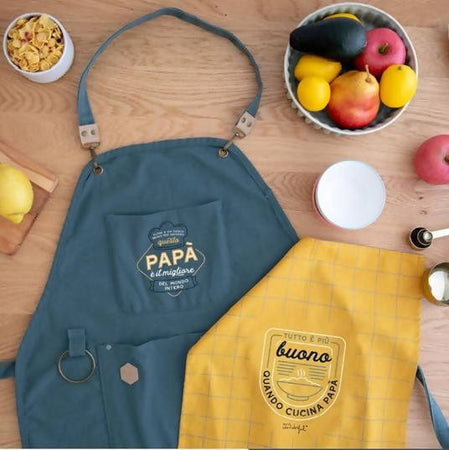 Set Grembiule + Canovaccio Da Cucina per Papà a 5 Stelle in Cotone Blu E Giallo Mr Wonderful Mr-Wonderful