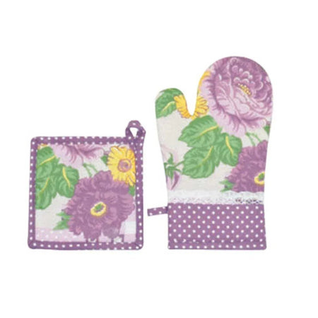 Set Guanto e Presina Peonia Preziosa in Cotone
