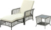 Set-Lettino-Prendisole-e-Tavolino-in-Rattan-PE,-Sdraio-da-Giardino-Regolabile-su-5-Posizioni-e-Tavolino-a-2-Ripiani,-Bianco-Crema-862-054GY