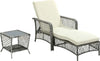Set-Lettino-Prendisole-e-Tavolino-in-Rattan-PE,-Sdraio-da-Giardino-Regolabile-su-5-Posizioni-e-Tavolino-a-2-Ripiani,-Bianco-Crema-862-054GY