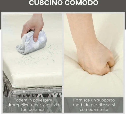 Set-Lettino-Prendisole-e-Tavolino-in-Rattan-PE,-Sdraio-da-Giardino-Regolabile-su-5-Posizioni-e-Tavolino-a-2-Ripiani,-Bianco-Crema-862-054GY