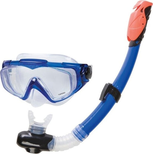 Set-Maschera-In-Vetro-Con-Boccaio-Per-Immersioni-Snorkeling-Sub-Mare-Piscina-Blu