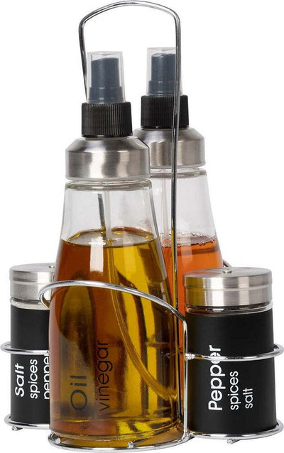 Set Menage Contenitori In Vetro Acciaio 4 Pezzi Con Stand Accessori Per Cucina Casa e cucina/Organizzazione interni/Contenitori e barattoli da cucina/Dosatori e contenitori/Set sale e pepe Trade Shop italia - Napoli, Commerciovirtuoso.it