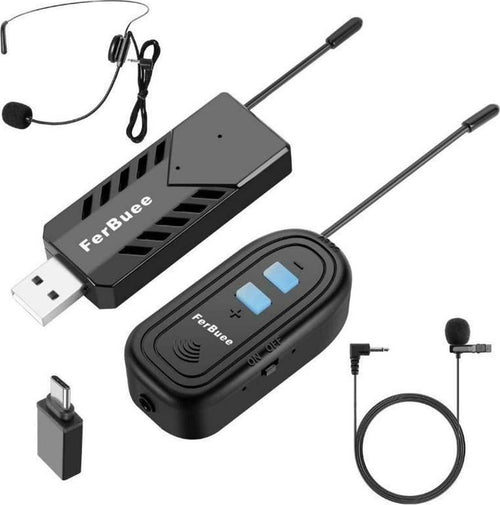 Set Microfono wireless headset Mic Microfono a clip con Ricevitore e Trasmettitore Wireless per Riprese video Registrazioni