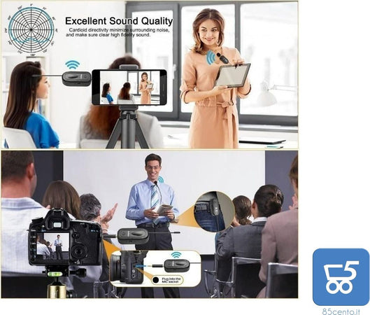 Set Microfono wireless headset Mic Microfono a clip con Ricevitore e Trasmettitore Wireless per Riprese video Registrazioni