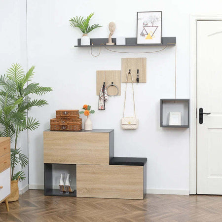 Set-Mobile-da-Ingresso-con-Attaccapanni,-Scarpiera-con-Panca-e-Scaffale,-Grigio-e-Naturale-GY6837-255CGGY6