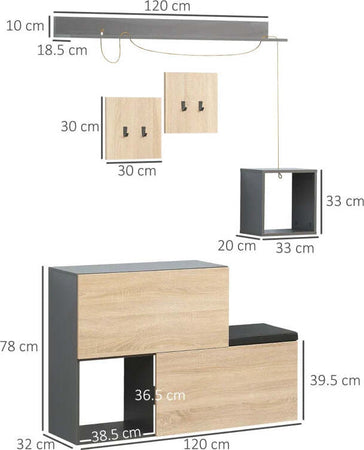 Set-Mobile-da-Ingresso-con-Attaccapanni,-Scarpiera-con-Panca-e-Scaffale,-Grigio-e-Naturale-GY6837-255CGGY6