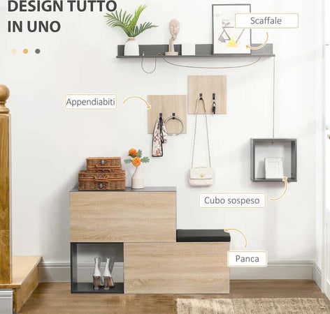 Set-Mobile-da-Ingresso-con-Attaccapanni,-Scarpiera-con-Panca-e-Scaffale,-Grigio-e-Naturale-GY6837-255CGGY6