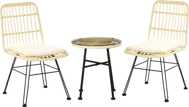 Set-Mobili-da-Giardino-3-Pezzi-con-Tavolino-e-Sedie-in-Rattan-PE,-Poilestere-e-Acciaio-per-Esterni,-Crema-863-087CW