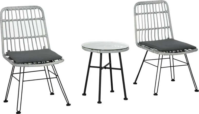 Set-Mobili-da-Giardino-3-Pezzi-con-Tavolino-e-Sedie-in-Rattan-PE,-Poilestere-e-Acciaio-per-Esterni,-Grigio-863-087GY