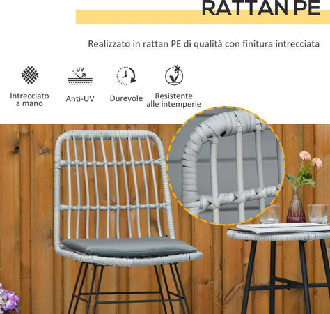 Set-Mobili-da-Giardino-3-Pezzi-con-Tavolino-e-Sedie-in-Rattan-PE,-Poilestere-e-Acciaio-per-Esterni,-Grigio-863-087GY
