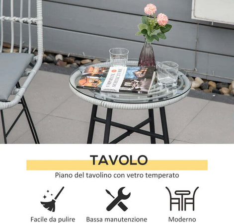 Set-Mobili-da-Giardino-3-Pezzi-con-Tavolino-e-Sedie-in-Rattan-PE,-Poilestere-e-Acciaio-per-Esterni,-Grigio-863-087GY