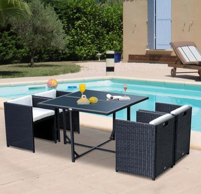 Set-Mobili-da-Giardino-5pz-Set-Tavolo-da-Pranzo-con-4-Sedie-con-Cuscini-Combinabili-a-Rettangolo,-Nero,-109x109x72-cm-863-008