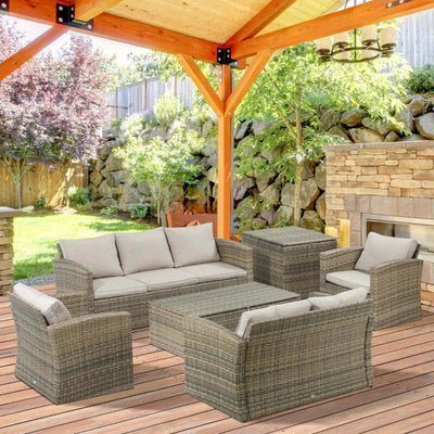 Set-Mobili-da-Giardino-6-Pezzi-in-Rattan-con-Divani,-Poltrone-e-Tavoli-Contenitore,-Beige-860-120GD