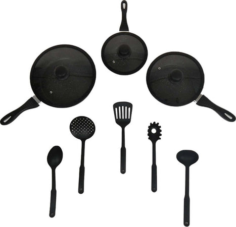 Set Pentole 11 Pz. Batteria Pentole Da Cucina in Pietra Lavica Nera Dg Bavaria Pentole Padelle Con Coperchi E Manici Casa e cucina/Pentole padelle e pirofile/Pentole e padelle/Set/Set di pentole e padelle Puleo Casa - Palermo, Commerciovirtuoso.it