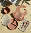 Set-pappa-(ciotola-piatto-bavaglino-e-posate)--peach-